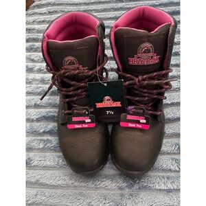 Brahma Women's Steel Toe Work Boots Black Pink Size 7.5